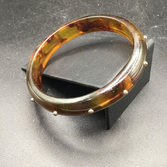 Apple Juice Lucite Bangle Swirled Marbled Studded Design Vintage Bracelet - Picture 7 of 8